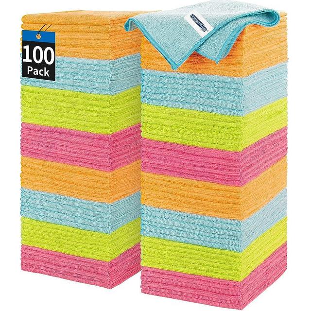 HOMERHYME Microfiber Cleaning Cloth -100 Pack Cleaning Towels, 12.6" x 12.6" Dish Cloths, Lint Free Non-Abrasive Dusting Cloth, Washable Reusable All Purpose Wash Cloth for Kitchen, Car, House, Office