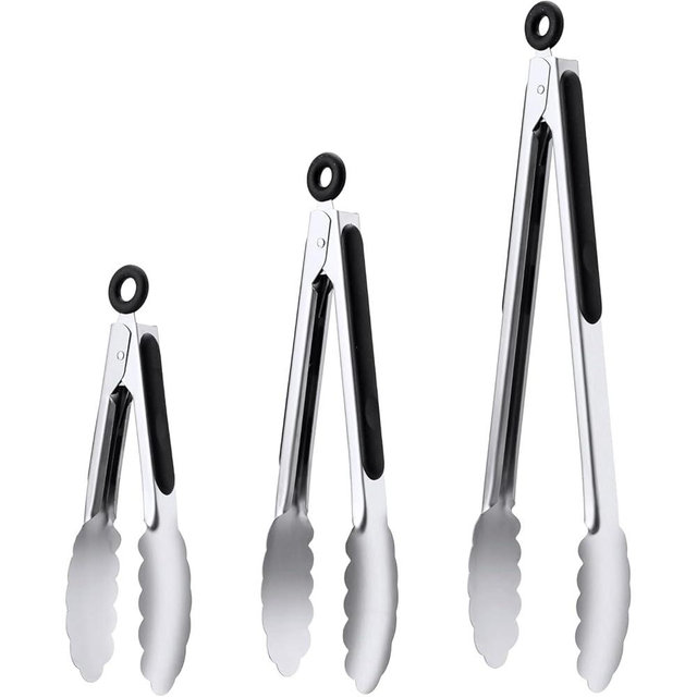 Stainless Steel Tongs Set, Food Grade Stainless Steel Kitchen Tongs, Heat Resistant 600 Degrees, for Cooking, BBQ Barbecue, Grilling, Buffet, Serving (7"+9"+12")