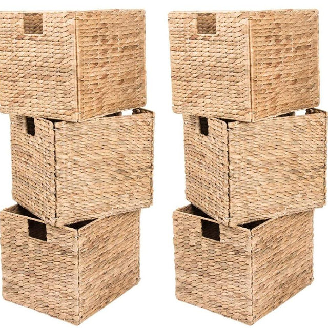 6 Decorative Hand-Woven Water Hyacinth Wicker Storage Basket, 9x9x9