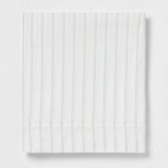 Queen 300 Thread Count Ultra Soft Striped Flat Sheet Khaki Stripe - Threshold™