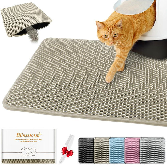 blissstorm Waterproof Cat Litter Mat, Double Layer EVA, Odor-Free Large Grid, Urine Proof, Easy Cleanup (Khaki, 12 x 12)