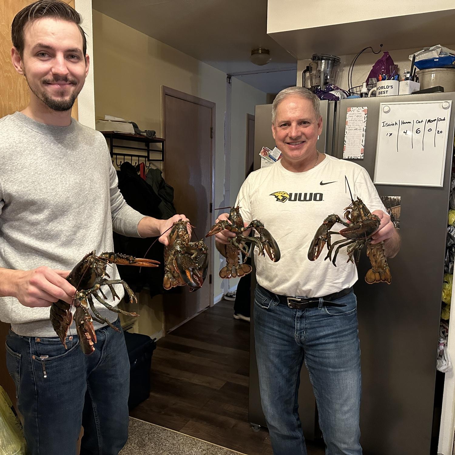 Isaiah and Mike cooking lobsters for Hanna’s birthday.