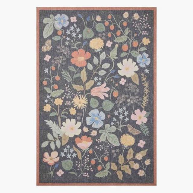 Strawberry Fields Black Power-Loomed Rug