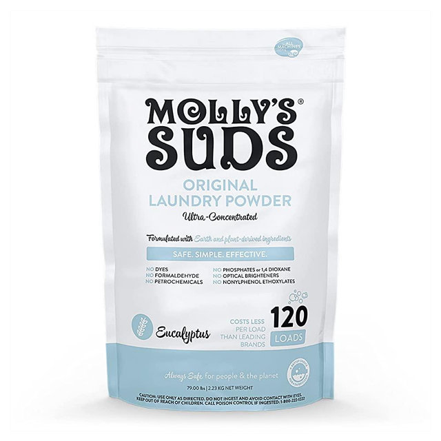 Molly's Suds Original Laundry Detergent Powder | Natural Laundry Detergent for Sensitive Skin | Earth-Derived Ingredients, Stain Fighting | Eucalyptus Scent | 120 Loads