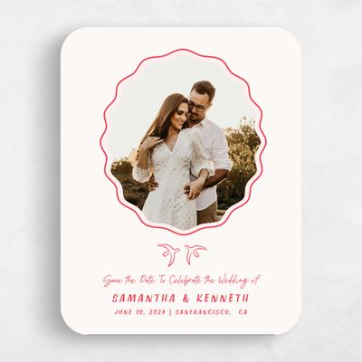 Red Rounded Wedding Save the Date - Mare Photo
