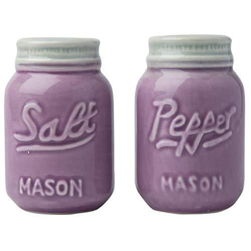 Comfify Vintage Mason Jar Salt & Pepper Shakers Adorable Decorative Mason Jar Decor for Vintage, Rustic, Shabby Chic - Sturdy Ceramic in Purple - 3.5 oz. Cap.