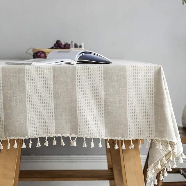 TruDelve Heavy Duty Cotton Linen Tablecloth for Rectangle Table Stitching Tassel Table Cloth for Dining Table Dust-Proof Table Cover for Tabletop Decoration (Grey, 55"x70")