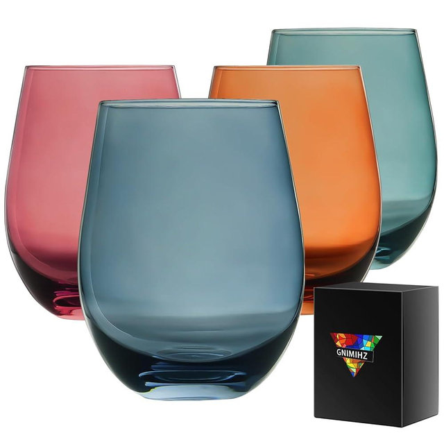 Gnimihz Colored Stemless Wine Glasses for Red or White Wine (Set of 4), 18-Ounces, Large Wine Glasses for Cabernet, Pinot Noir, Burgundy, Bordeaux (4color)