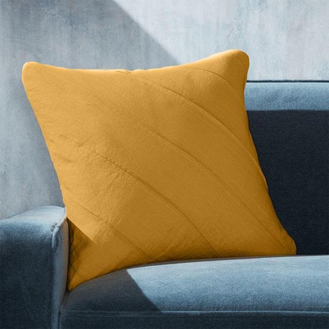 Theta Mustard Linen Pillow with Down-Alternative Insert 20"