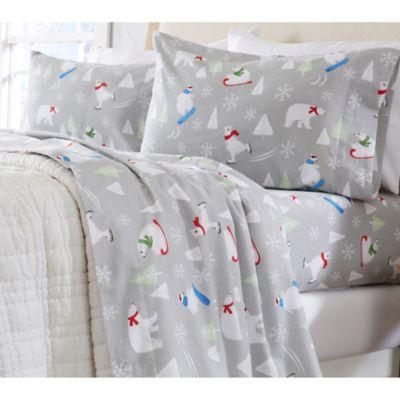 Polar Bear Flannel King Sheet Set in Blue