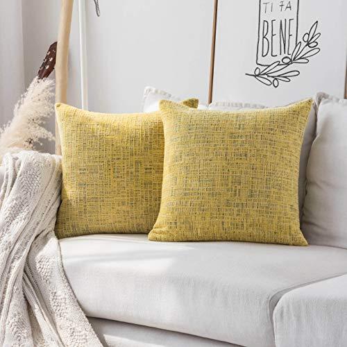 Home Brilliant Decorative Throw Pillow Covers Accent Pillow Case Striped Chenille Plush Velvet Couch Cushion Cover for Sofa, 2 Pack, 18x18 inches (45cm), Sunflower Yellow