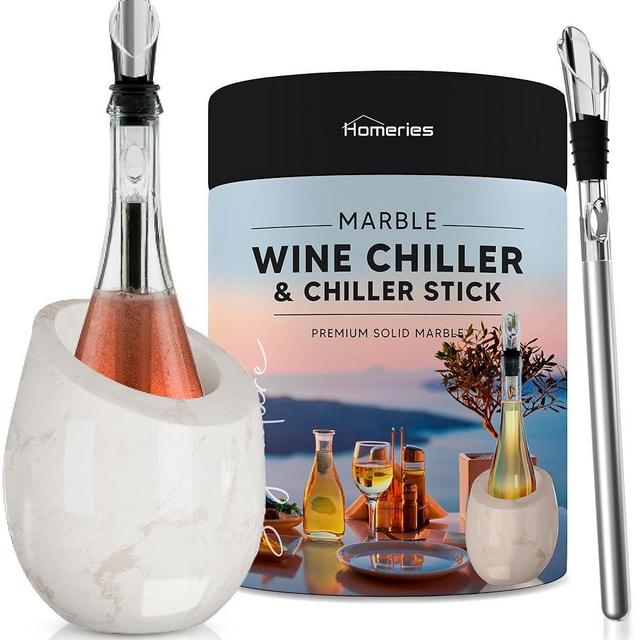 Homeries Marble Wine Chiller Bucket - Wine & Champagne Cooler for Parties, Dinner – Keep Wine & Beverages Cold – Holds Any 750ml Bottle - Ideal Gift for Wine Enthusiasts (Gloss White)