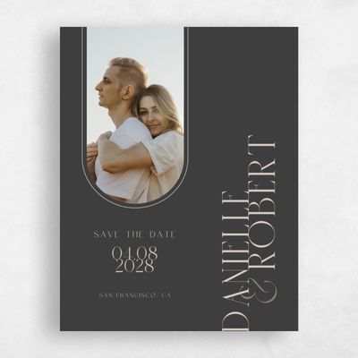 Dark Charcoal, Grey Wedding Save the Date - Falcon Photo