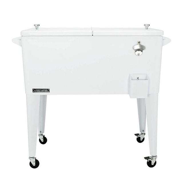 Permasteel PS-203-WHT-AM 80 Quart Portable Rolling Patio Cooler, White