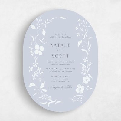 Blue Oval Wedding Invitation - Lynette Portrait