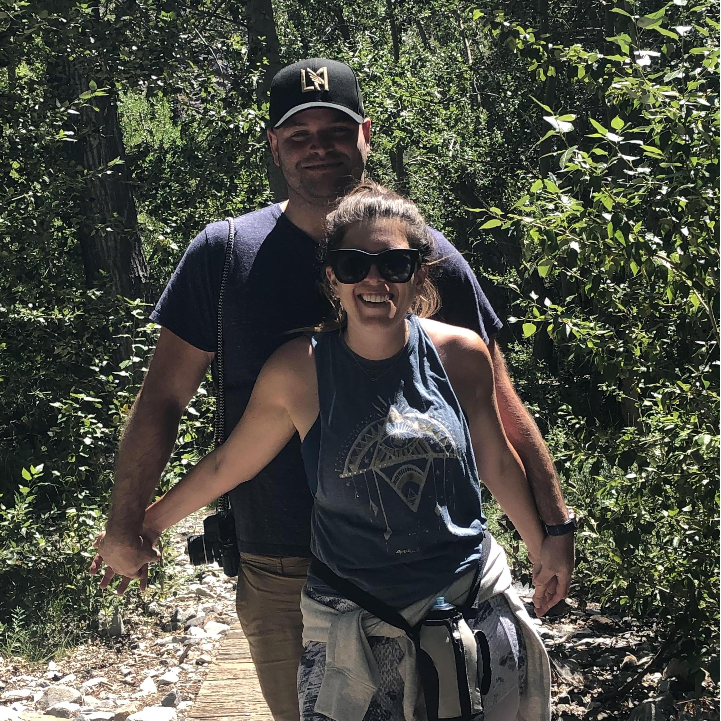 Not sure why we're posing like this...but here we are hiking in Mammoth, California.