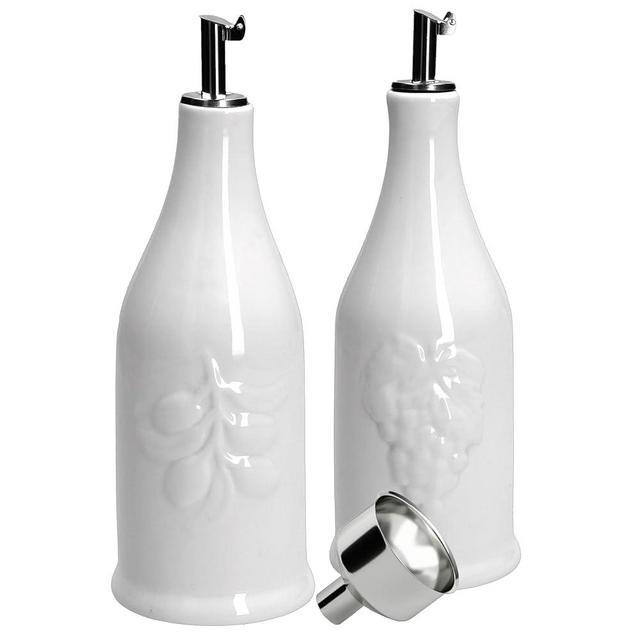 HOMBENE Ceramic Oil and Vinegar Dispenser Set, 12 oz Oil and Vinegar Bottle, Ceramic Cooking Oil Container Kitchen, Dripless Spout, 350ml, 2 Pack