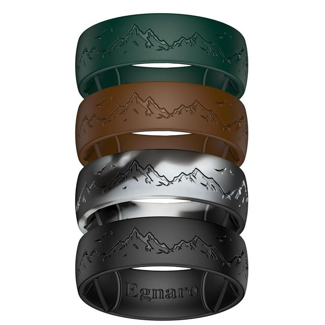 Egnaro Silicone Wedding Rings For Him, Men's Engraving Rubber Engagement Bands 8.5mm Wide 2.5mm Thick Multipack For Workout Travel Gym