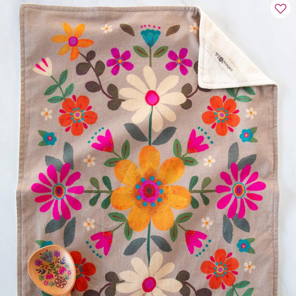 Taupe Folk Flower Dish towel