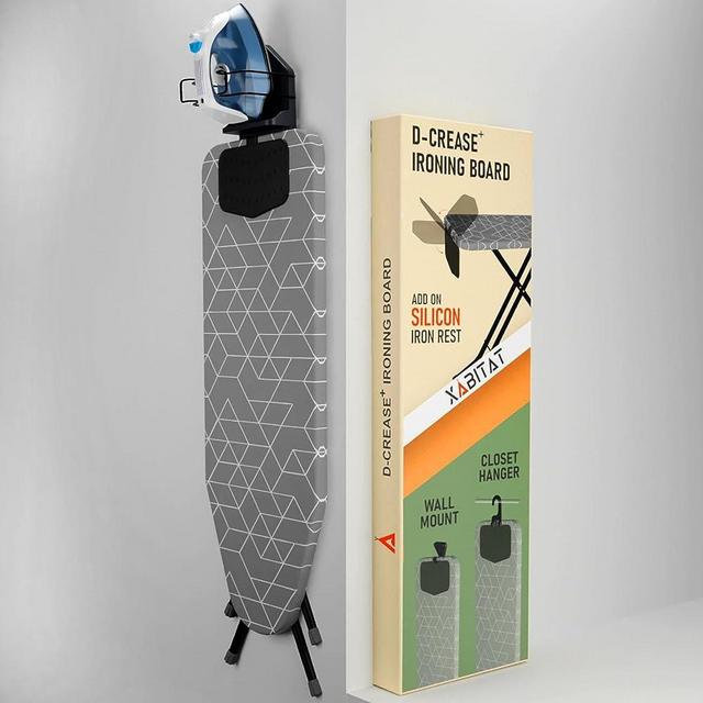 D-Crease+ Full Size Ironing Board 48" X 13" with Silicon Iron Rest | Wall Mount & Closet Hanging Hook | Built-in Iron Caddy | Full Metal Heavy Duty Construction | Heat & Scorch Resistant Fabric