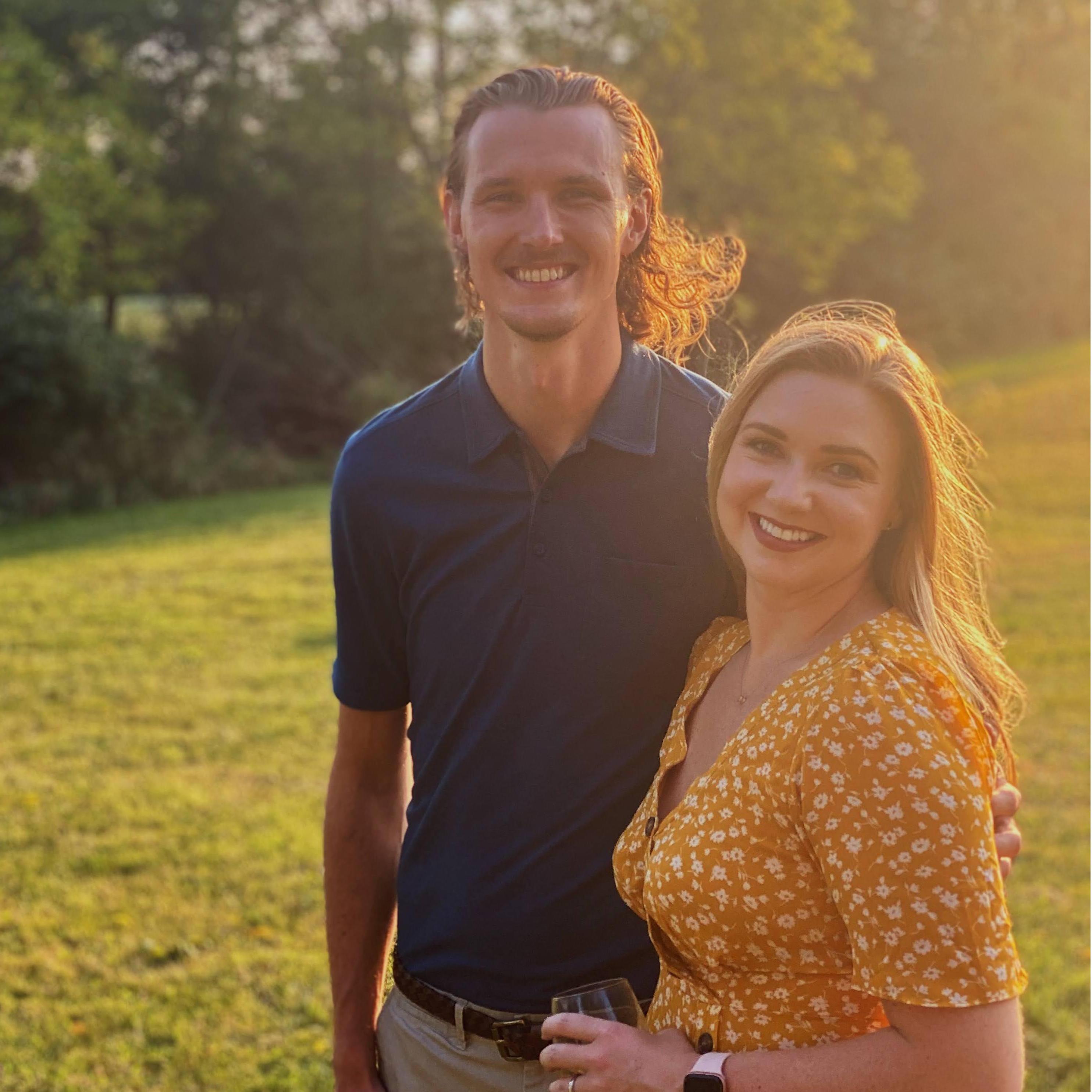 Our backyard and Andrew's quarantine mustache in 2020.