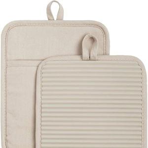 KitchenAid Ribbed Soft Silicone Pot Holder 2-Pack Set, Milkshake Tan, 7"x9"