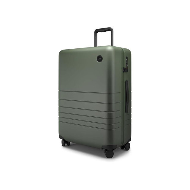 Monos Medium Checked Luggage (26.5"), Lightweight Hardside Spinner Suitcase with TSA Lock, Durable Travel Case, Olive Green