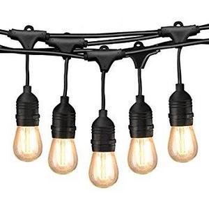 Brightech Ambience Pro Commercial Grade Outdoor Light Strand with Hanging Sockets - 48 Ft Market Cafe Edison Vintage Bistro Weatherproof Strand for Patio Garden Porch Backyard Party Deck Yard – Black
