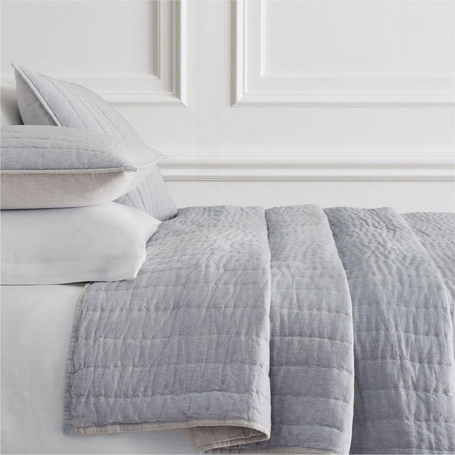 Linen Cotton Pick Stich King/Cal. King Quilt, Arctic Blue