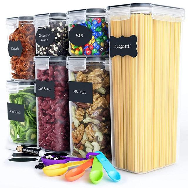 Chef's Path Airtight Food Storage Container Set - 7 PC - Kitchen & Pantry Organization Ideal for Flour, Sugar, Cereal & More - BPA-Free - Plastic Canisters with Durable Lids - Labels, Marker & Spoons
