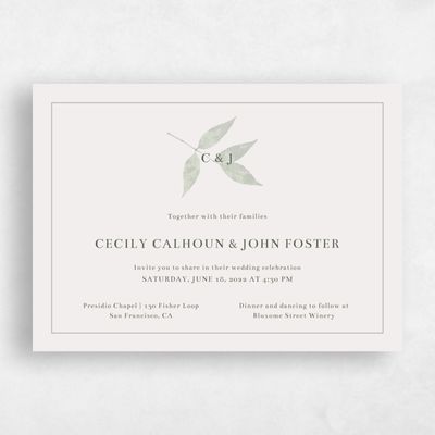 Green Wedding Invitation - Leia Stamp