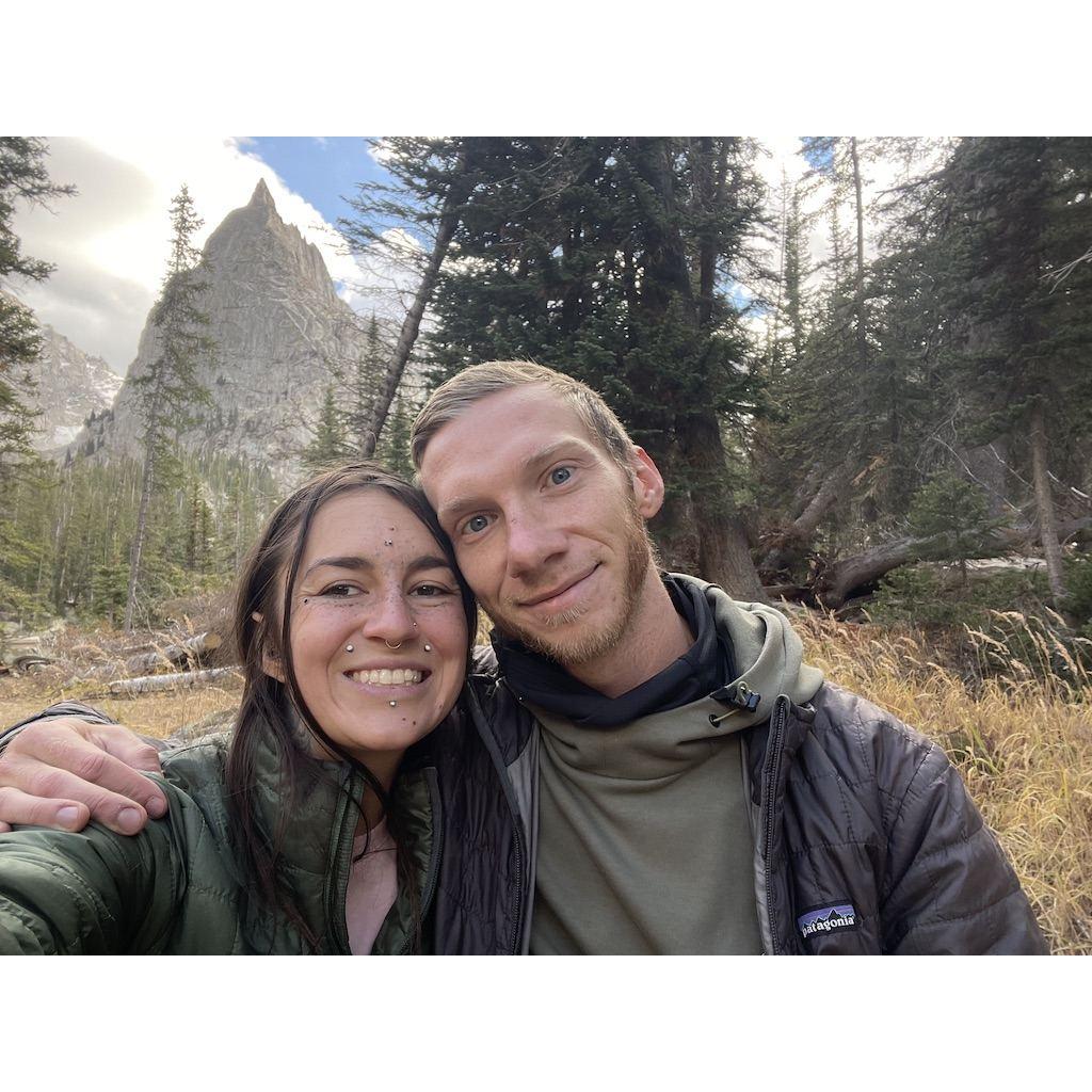 A selfie taken just about an hour before Corey proposed after a long hike to Lone Eagle Peak.