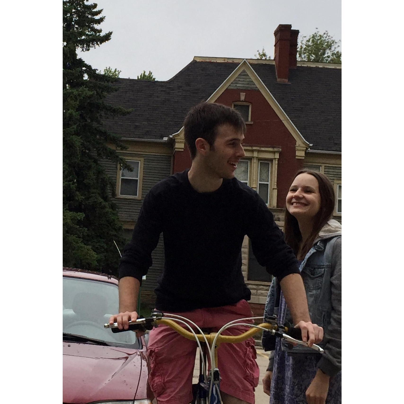 His first bike ride :) 

Not really--there's a story here if anyone ever wants to know!