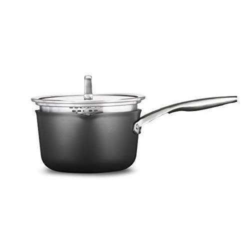 Calphalon 2029659 Premier Hard-Anodized Nonstick 3.5-Quart Pour and Strain Saucepan with Cover, Black