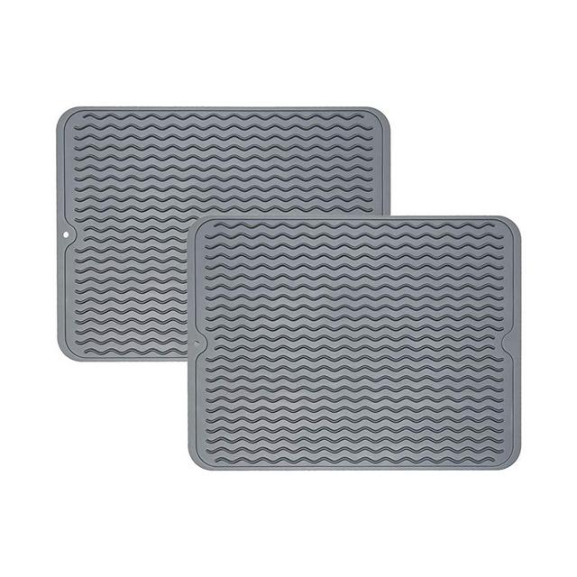 ZLR Silicone Dish Drying Mats 2 Packs Easy Clean Heat Resistant Eco-Friendly Trivet Hot Pot Holder Large Gray 15.8 inches X 12 inches