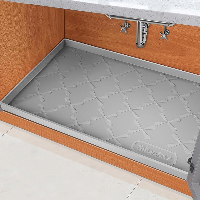 SIKADEER 25" x 22" Under Sink Mat Waterproof, Silicone Mat Kitchen Drawer Shelf and Cabinet Liner, Sink Protector for Kitchen Organizers and Storage, Boot Tray Pet Food Mats