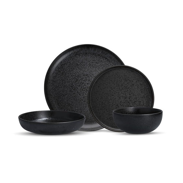 Fortessa Sound Stoneware 16 Piece Dinnerware Set, Service for 4, Midnight