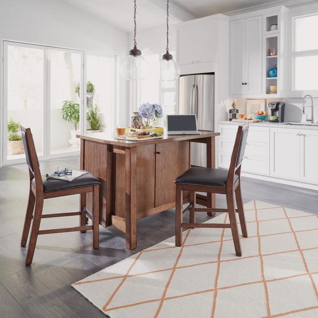 Tahoe Aged Maple Kitchen Island with Granite Top and Bar Stools