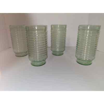 Anchor Hocking Park Avenue Green Ribbed Vintage Tumbler Glasses Set of 4