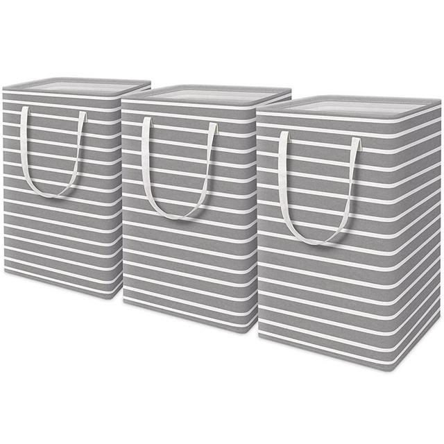 StorMiracle 3 Pack Laundry Basket, 75L Freestanding Laundry Hamper, Foldable & Waterproof Clothes Hamper Laundry Bin with Reinforced Handles for Laundry Room, Bedroom, Living Room, Grey