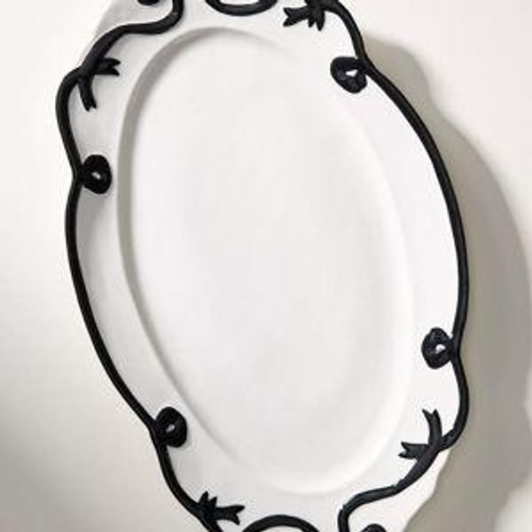 Benedita Bow Ceramic Stoneware Platter - black