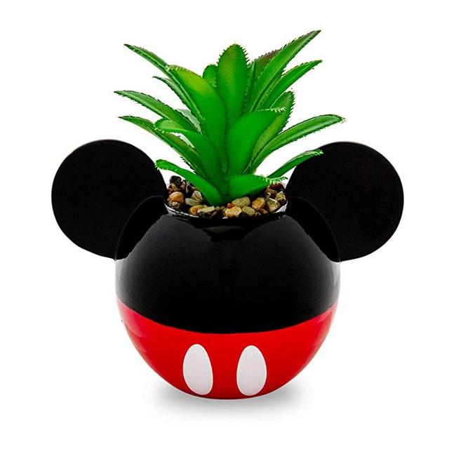 Disney Mickey Mouse 3-Inch Ceramic Mini Planter with Artificial Succulent | Small Flower Pot, Faux Indoor Plants For Desk Shelf, Home Decor Trinket Tray | Cute Gifts and Collectibles