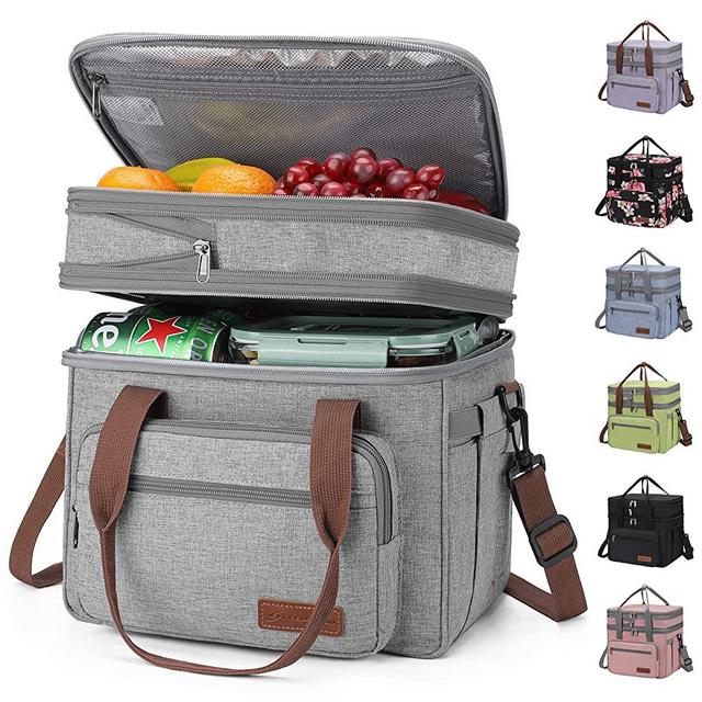 Maelstrom Lunch Bag Women,23L Insulated Lunch Box For Men Women,Expandable Double Deck Lunch Cooler Bag,Lightweight Leakproof Lunch Tote Bag With Side Tissue Pocket,Gray