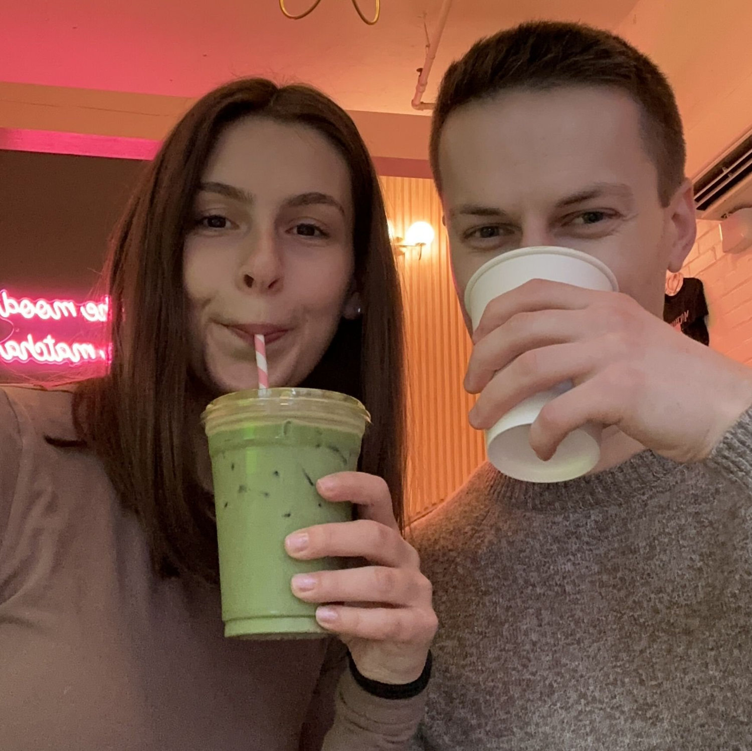 Forcing Drew to try matcha, Portland ME, 2023