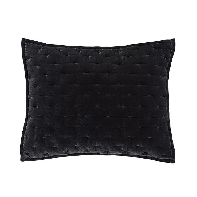 HiEnd Accents Stella Faux Silk Velvet Pillow Sham, King, 21x34 inch, Black, Romantic Western Modern Traditional Style Luxury Bedding