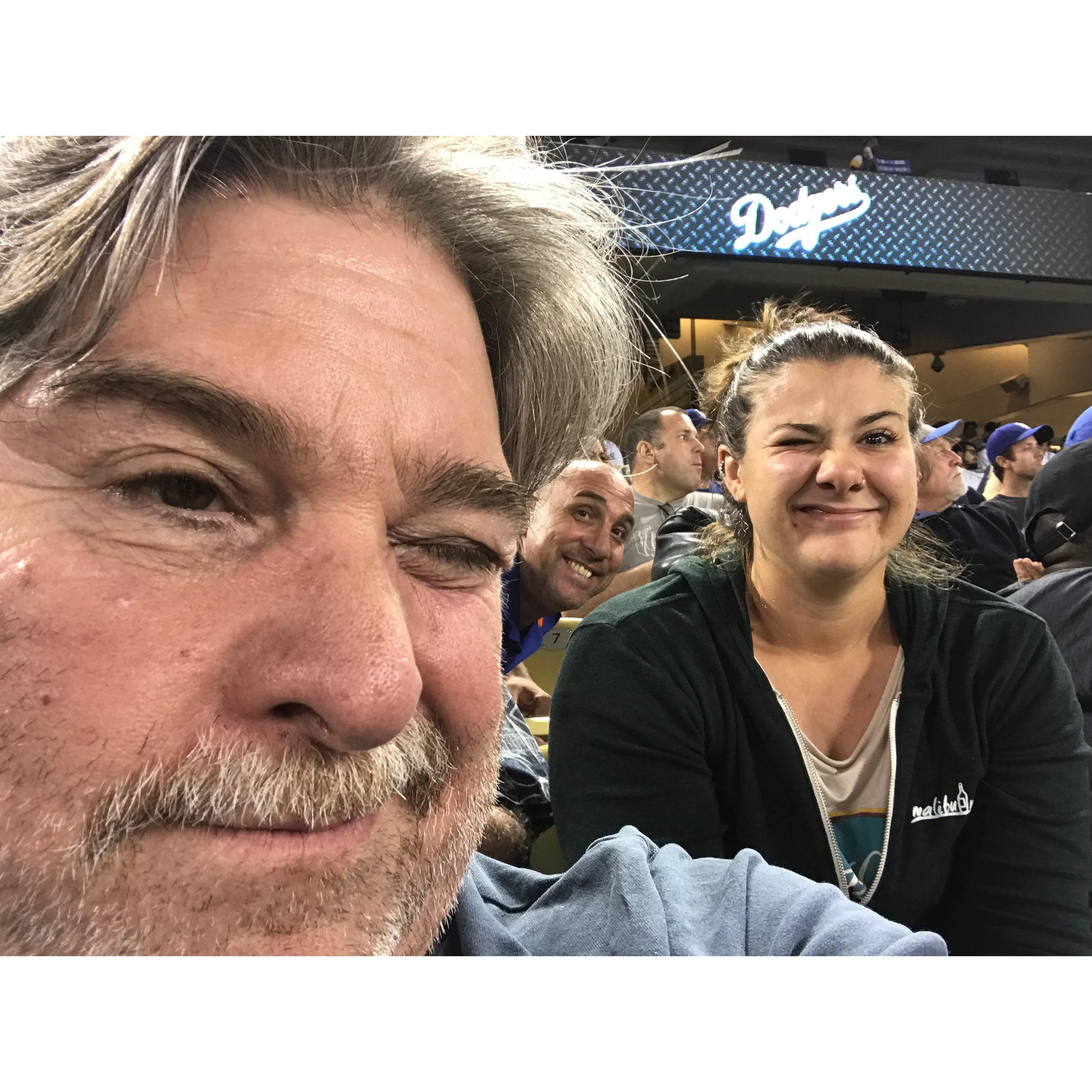 Francesca's dad, Joe, and her at a Dodger's game!