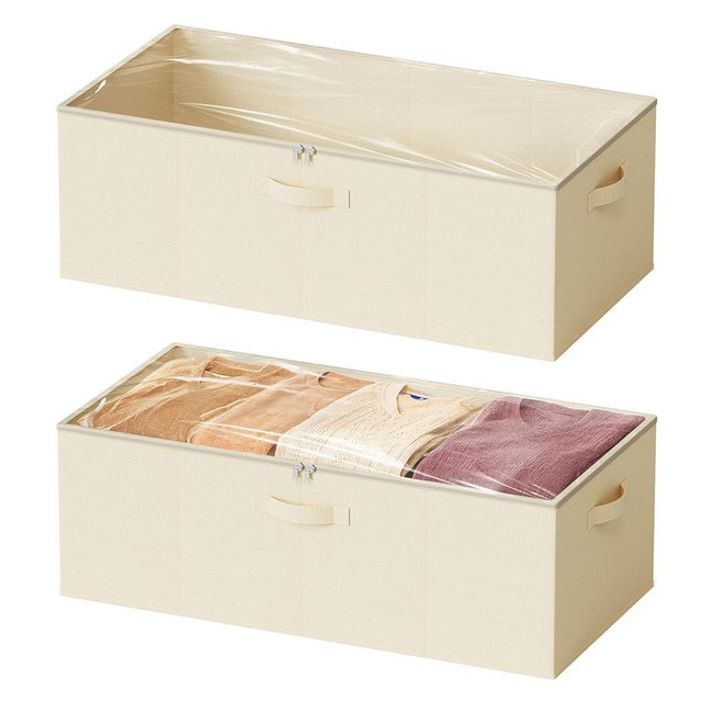 SpaceAid 2 Pack 10" High Under Bed Storage Containers, Large Underbed Storage Organizer Bins with Lids for Bedroom, Dorm, Clothes, Closet Organization, Bed Sheets and Blankets (Beige)
