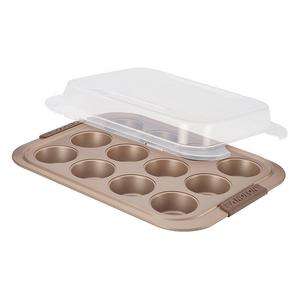 Anolon 12 Cup Advanced Bronze Nonstick Bakeware Muffin Pan with Silicone Grips, Brown