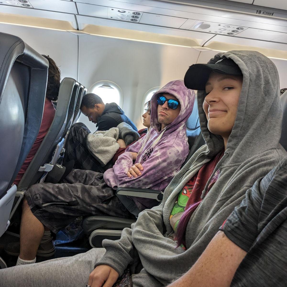 Plane ride home, we were not excited