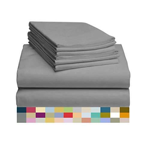 LuxClub 6 PC Bamboo Sheet Set w/ 18 inch Deep Pockets - Eco Friendly, Wrinkle Free, Hypoallergentic, Antibacterial, Fade Resistant, Silky, Stronger & Softer Than Cotton -Silver Queen